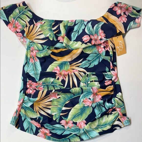 Kona Sol Womens Vibrant Tropical multi Print Tankini Top Sz M - Picture 1 of 7